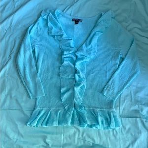 American Living Baby Blue Ruffle Button Cardigan L